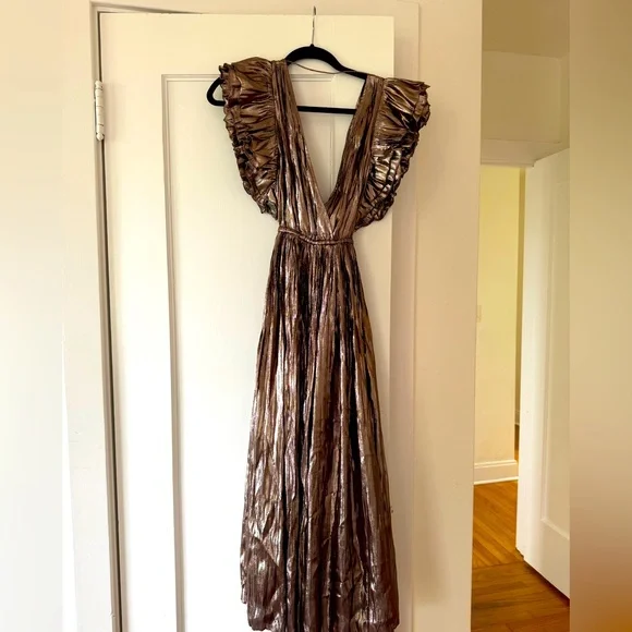 green emerald velvet dress ULLA JOHNSON Demetria Sleeveless Ruched Front Dress main image 1